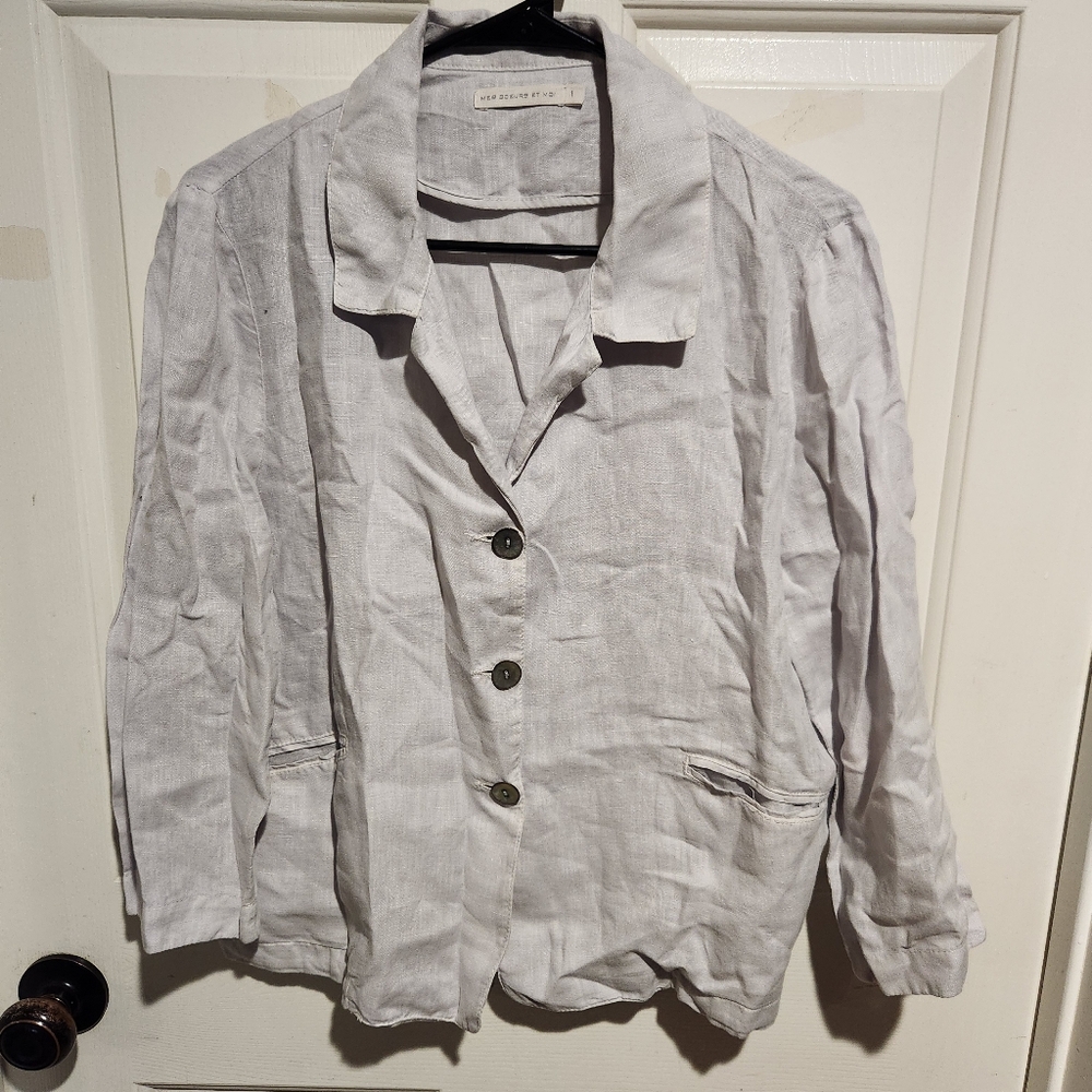 MES SOEURS ET MOI 100% Linen Button Long Sleeve Jacket Lagenlook Minimalist